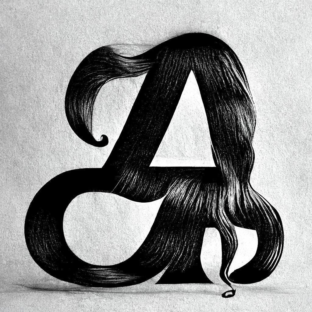 typeface letter « A » with long hair in black and white